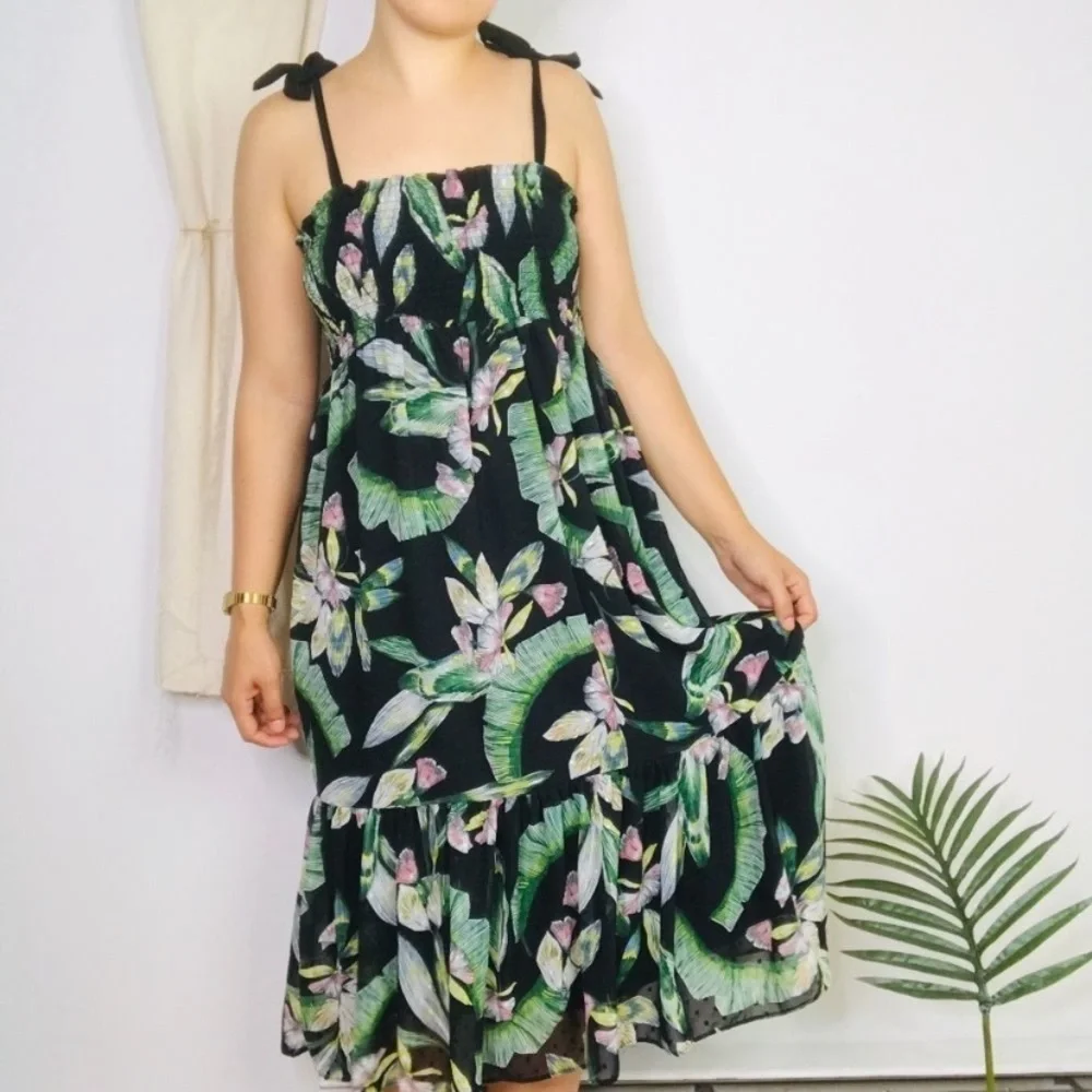 New! Stella and dot Lizzie smocked botanical floral midi dress nwt 13863